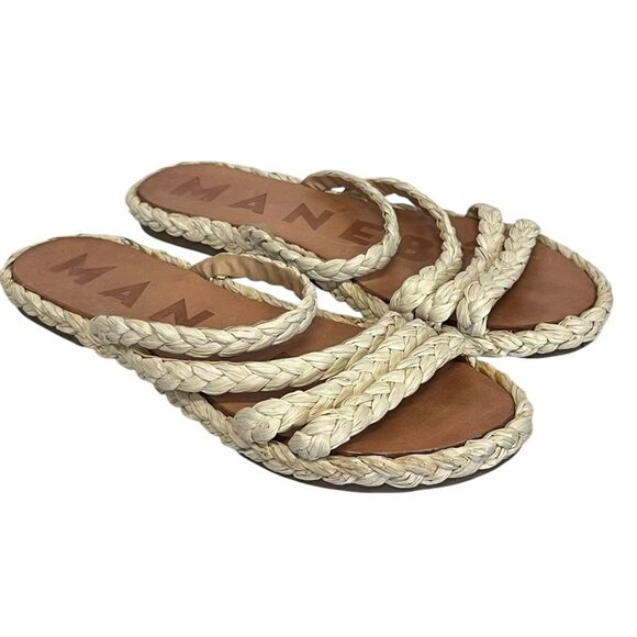 MANEBI | Cream Natural Raffia Flat Sandals Slip On Slides Women’s 7 - Picture 5 of 11